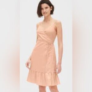 Gap Dress Linen Blend‎ Cami Ruffle Wrap Tea Length Pastel Dusty Pink Size Medium